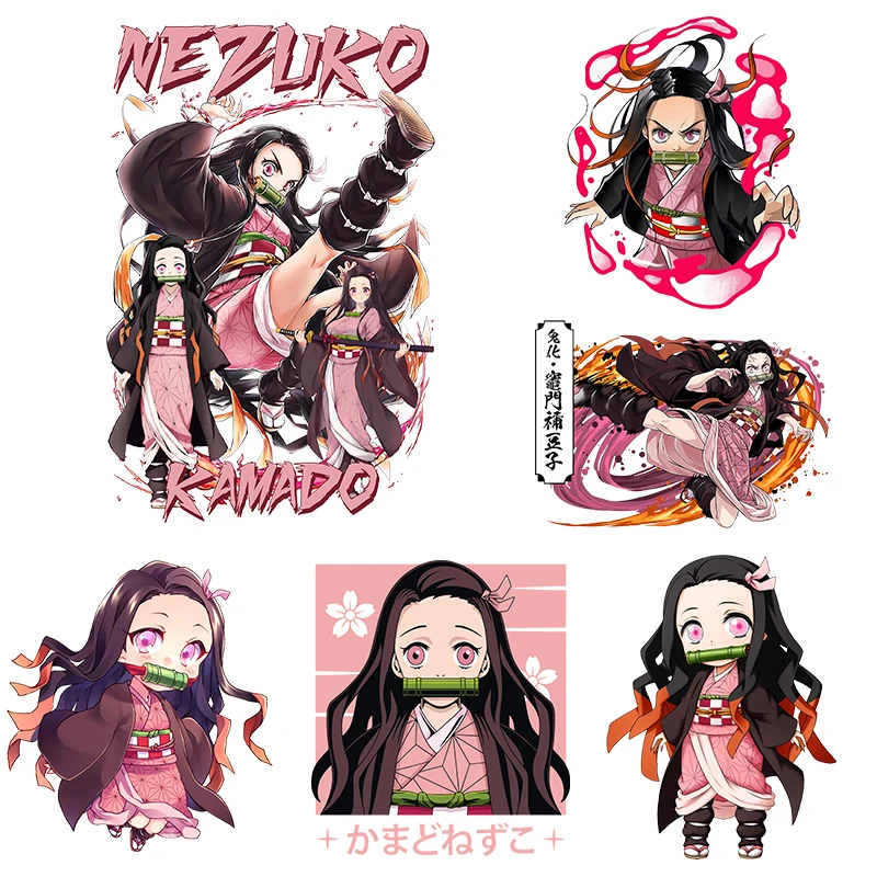 Anime Demon Slayer Kamado Nezuko Patches for Clothes Heat Transfer Vynil Stickers DIY T shirt Iron on for Women Bags Appliqued