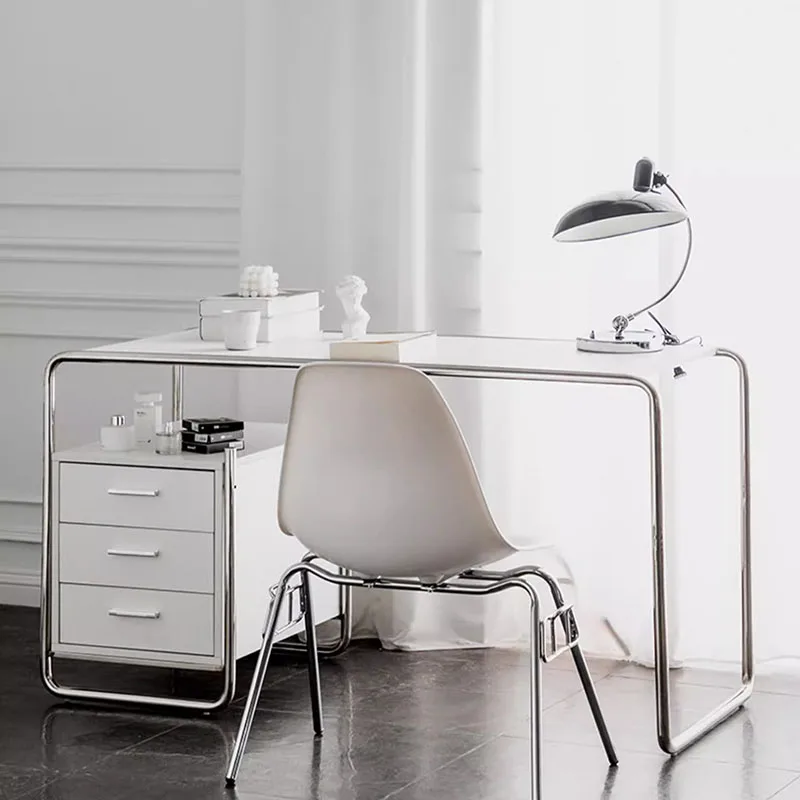 

Instagram Minimalist Office Desk with Drawers Computer Desk Storage Cabinet Stainless Steel Dressing Table Mesa 이동식 테이블 AA