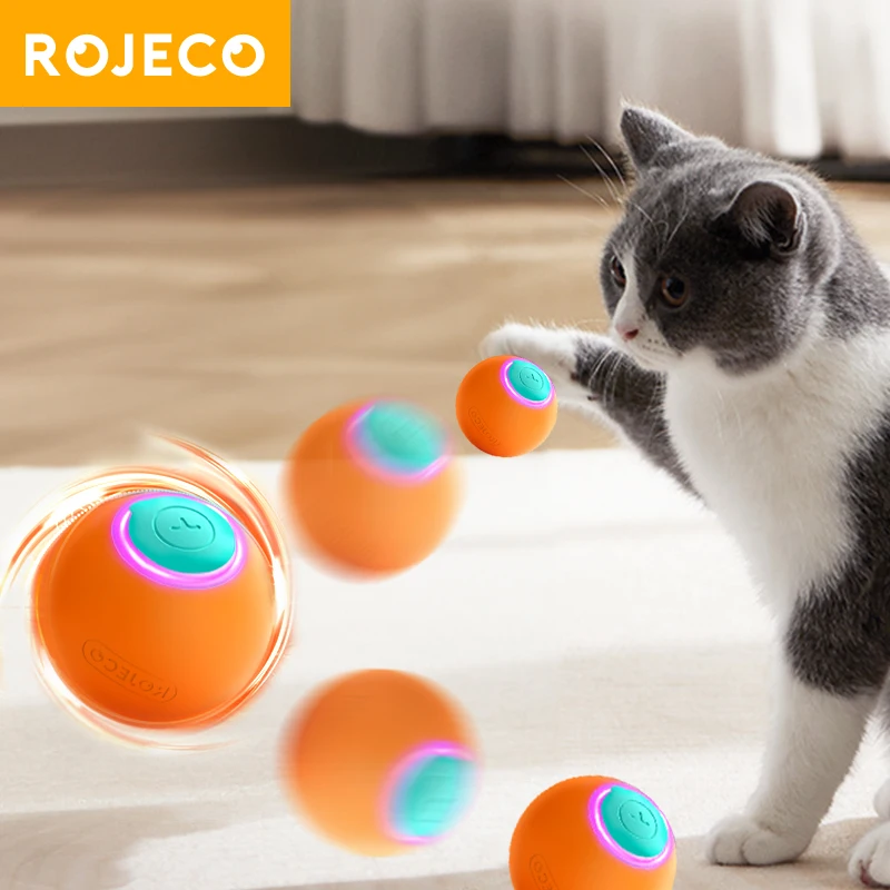 ROJECO Katzenspielzeug, intelligenter interaktiver Katzen-Hüpfball,  automatisches rollendes Ball-Training, selbstbewegendes elektrisches  Spielzeug, Hunde-Haustierzubehör