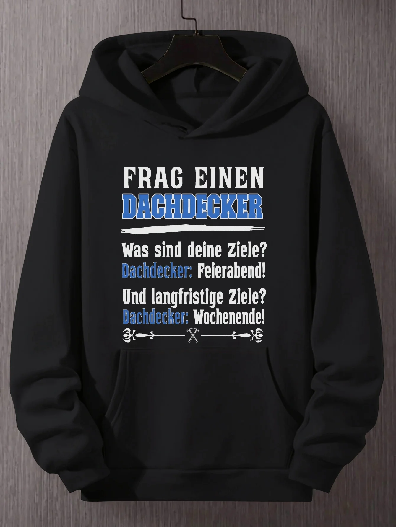 

Мужская забавная немецкая толстовка с капюшоном большого размера — дизайн «Ask a Roof Worker», с юмористическими вопросами и ответами