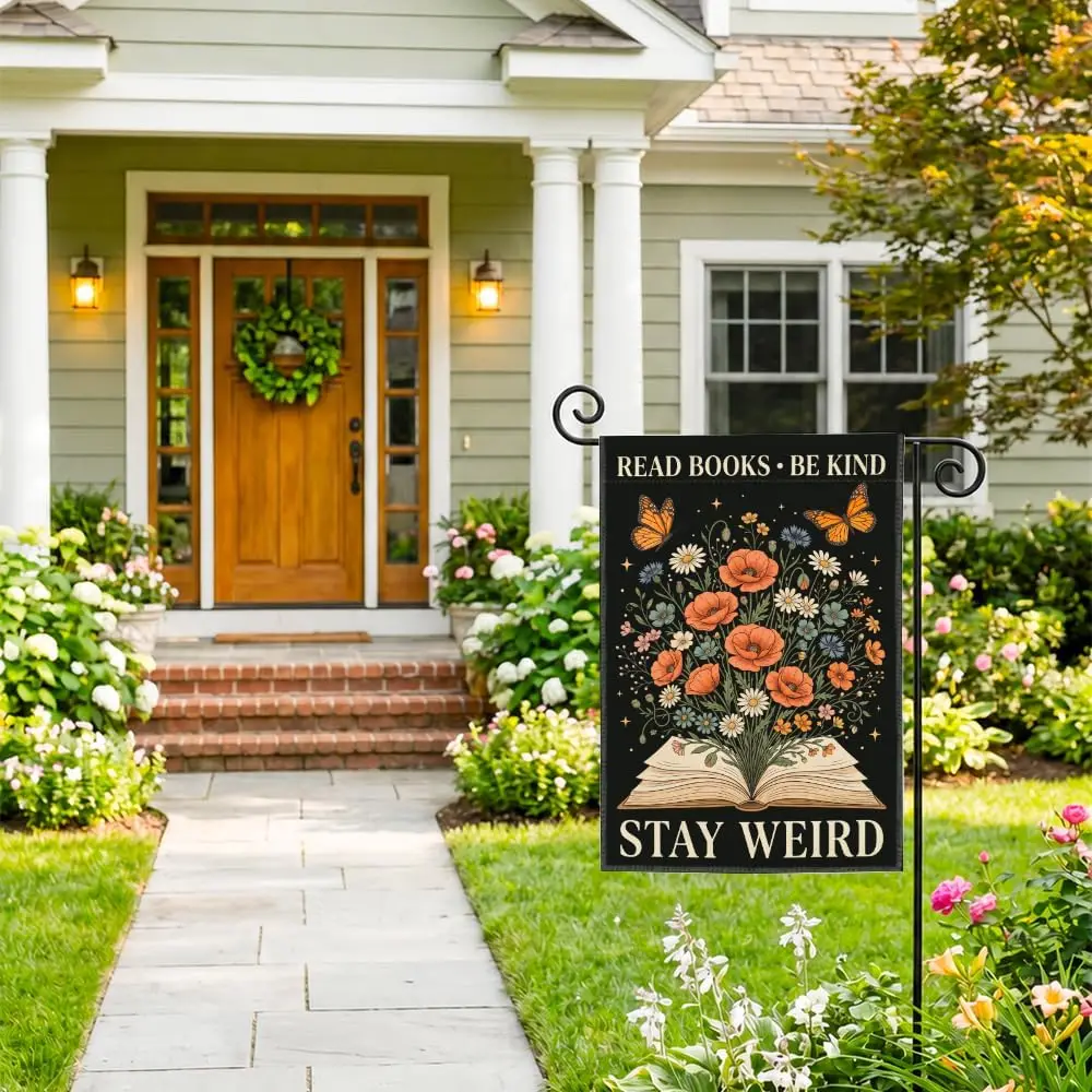 Read Books Be Kind Stay Weird Garden Flag 12x18 Inch Double Sided, Reading Quote Outdoor Yard Flag, Bookish Little Library P kkz