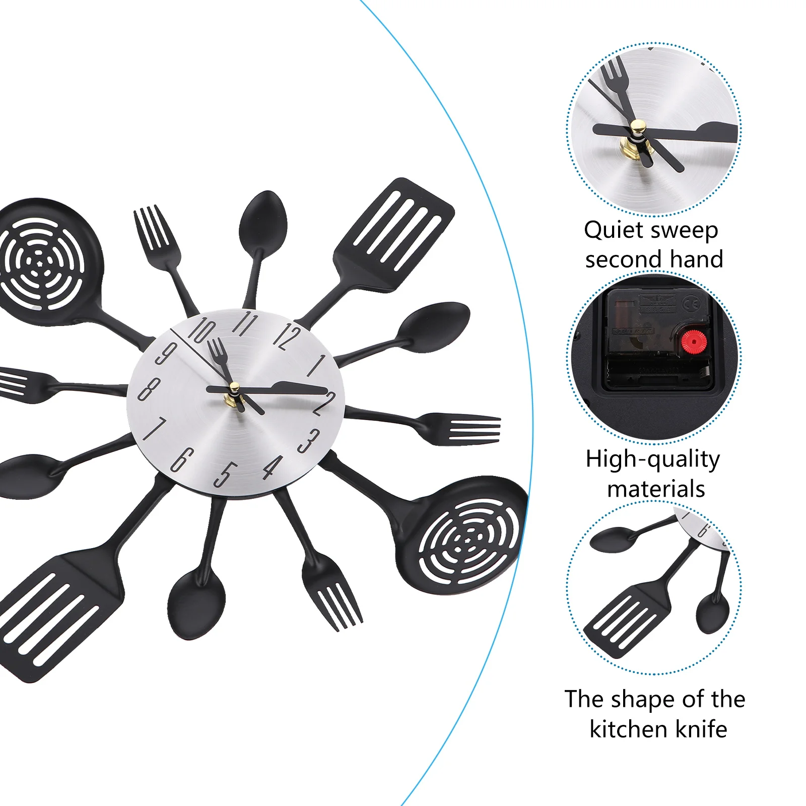 

1pc Stainless Steel Wall Hanging Clock Kitchen Cutlery Clock With Forks Spoons Silent Decorative For Living Room Bedroom Kitchen