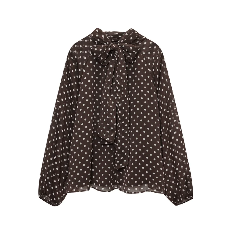 مثير شعبية القوس نقطة قميص المرأة أزياء عارضة بلوزة مخططة مع القوس بالتفصيل للمكتب والحفلات ارتداء #3