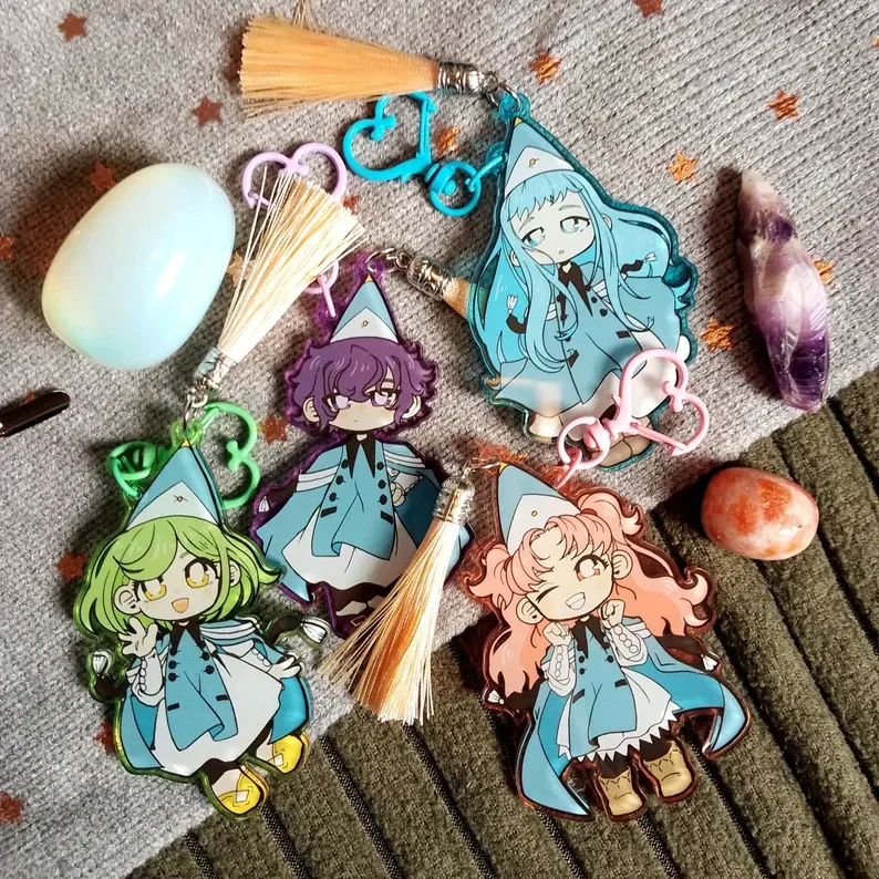 Stylized Witch Hat Atelier Tassel Acrylic Keychain Colorful Bag Ornament Cartoon Character Souvenir Gift