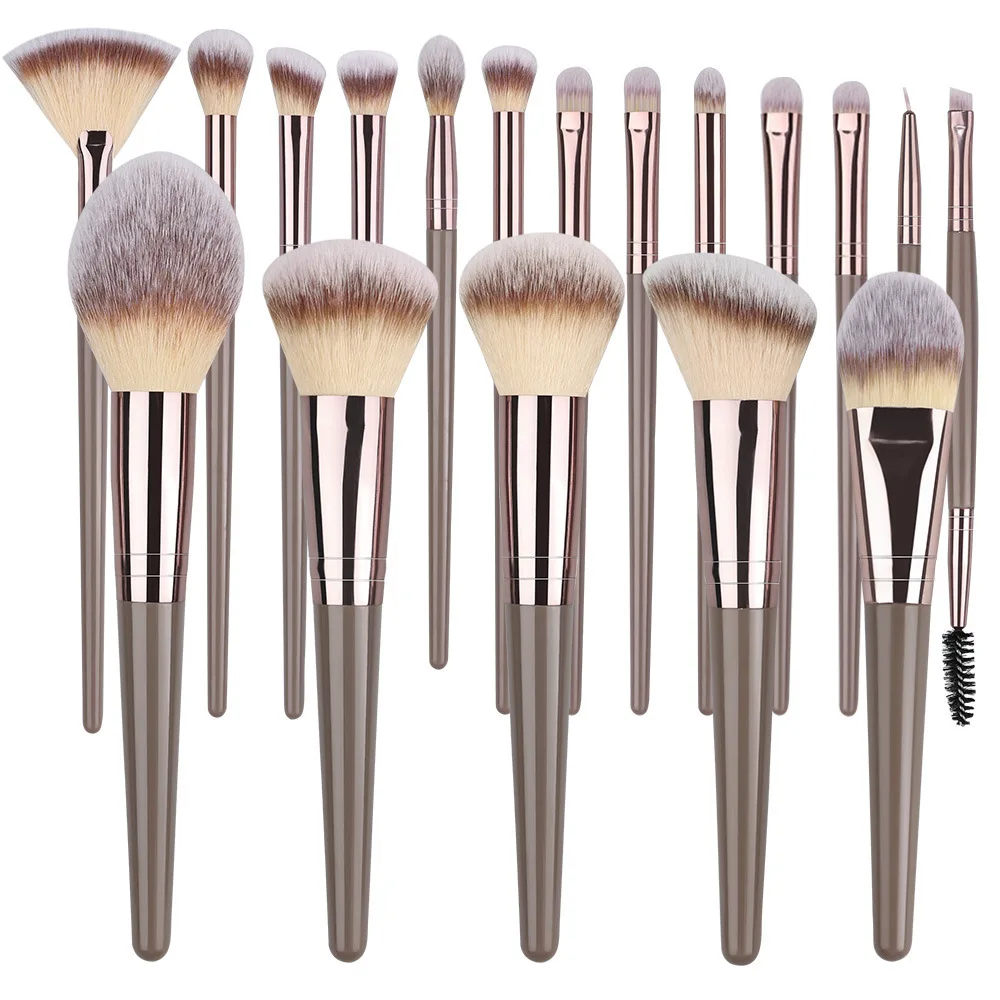 Juego de brochas para base y colorete suave portátil, color champán, 20, 15, 10, brocha cosmética, pelo sintético personalizable, uso para cara