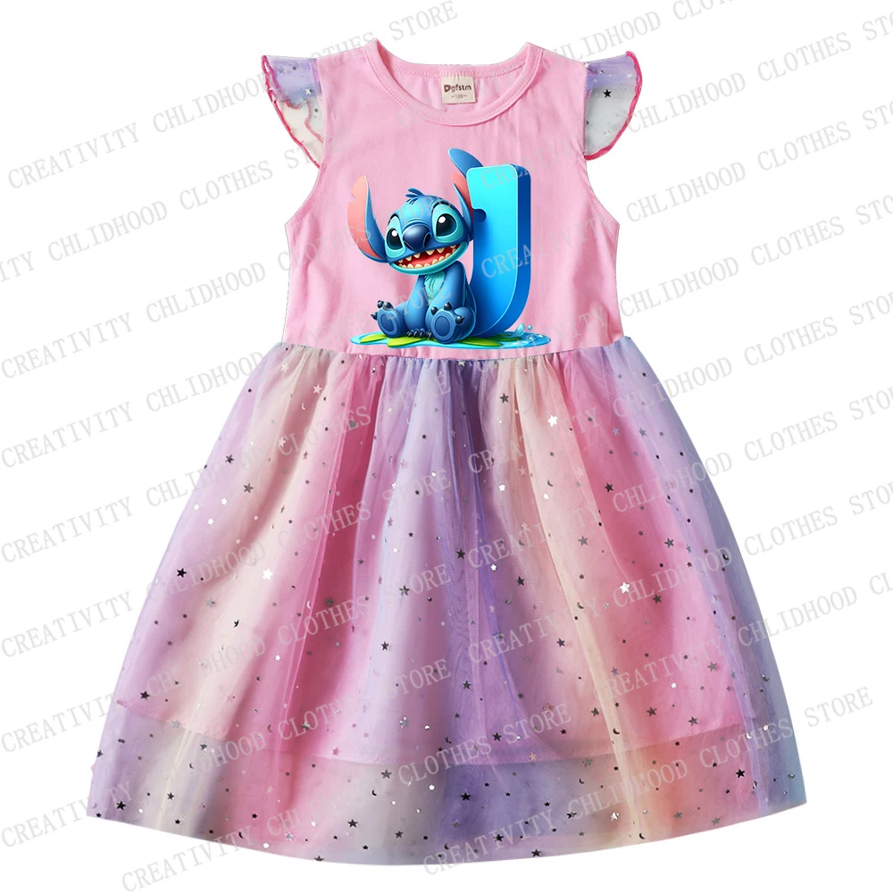 Vestido ponto feminino com letras em inglês, desenhos animados da princesa, roupas casuais infantis, vestidos de gaze, roupas infantis, presentes para bebê, 26