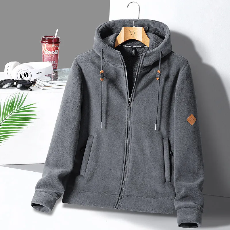 Drawstring Hoodies Autumn WinterSolid Color Zipper Pockets Long Sleeve Cardigan Coats Jackets Men\'s Clothing Hooded Korean Tops