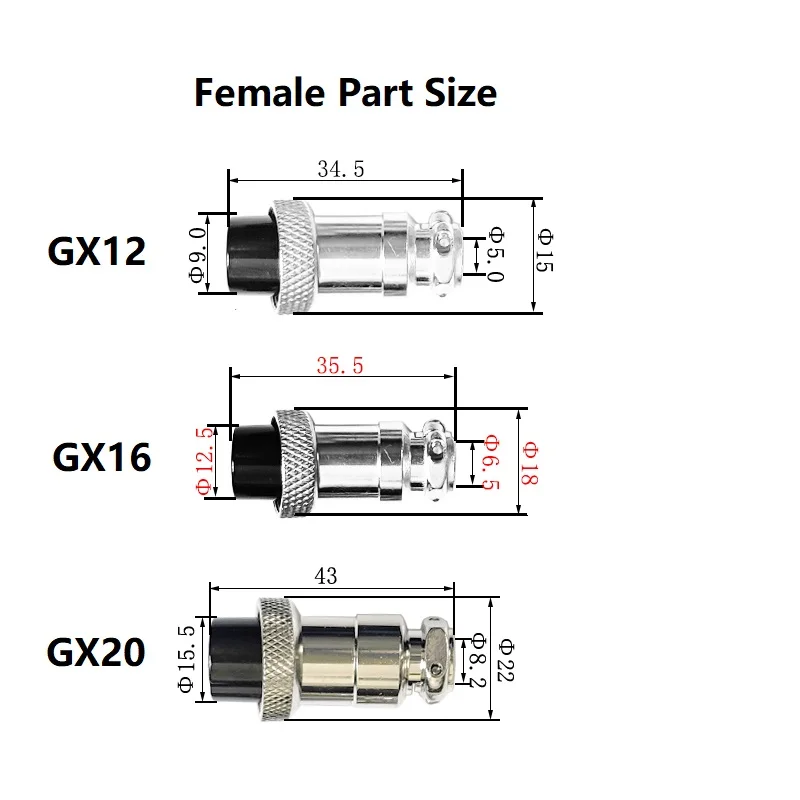 GX12 GX16 GX20 Aviation Circular Socket 2/3/4/5/6/7/8/9/10/12/14/15Pin Butting Type Male or Female Docking Wire Plug Socket