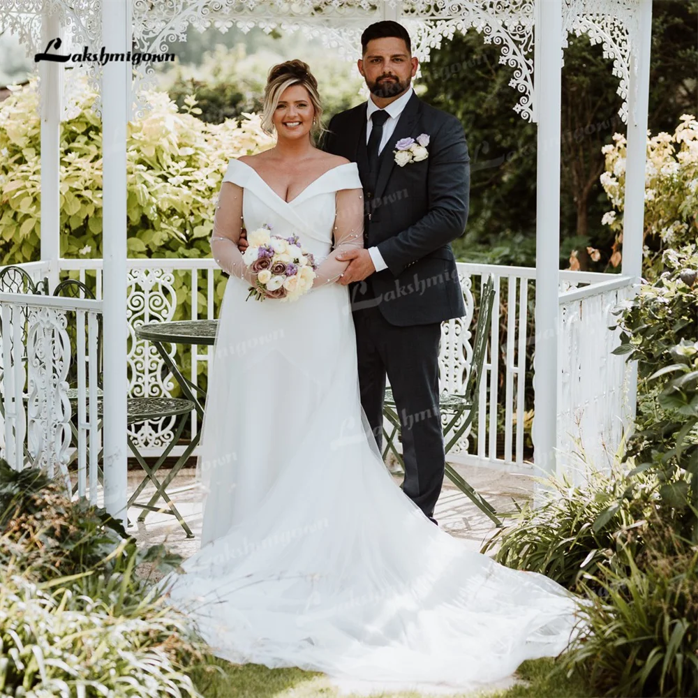 Lakshmigown-サテンのウェディングドレス,Vネック,裸の肩,電車,ウェディングドレス,2022