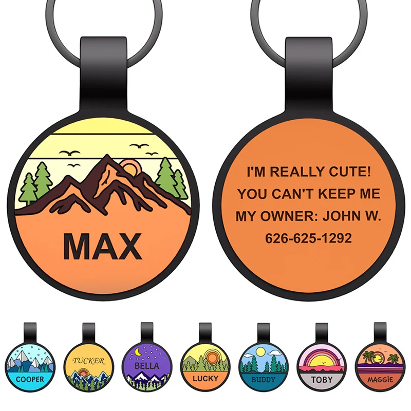 

Personalized Silent Dog Tag Custom Round Silicone Pet ID Tag Engraved with Name & Number Anti-Lost Collar Pendant for Active Pet