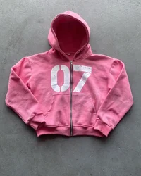 Harajuku Pink grunge oversized sweatshirt zip up hoodie Letter print hoodies tracksuit men goth y2k tops New streetwear clothes