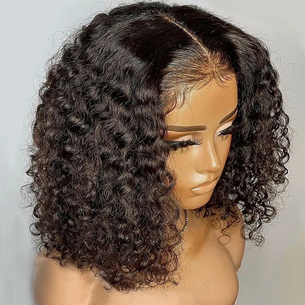 180 Density Short Deep Wave Glueless 13x4 Lace Frontal Human Hair Wigs Ready To Wear Curly Bob Wig Human Hair Preplucked On Sale