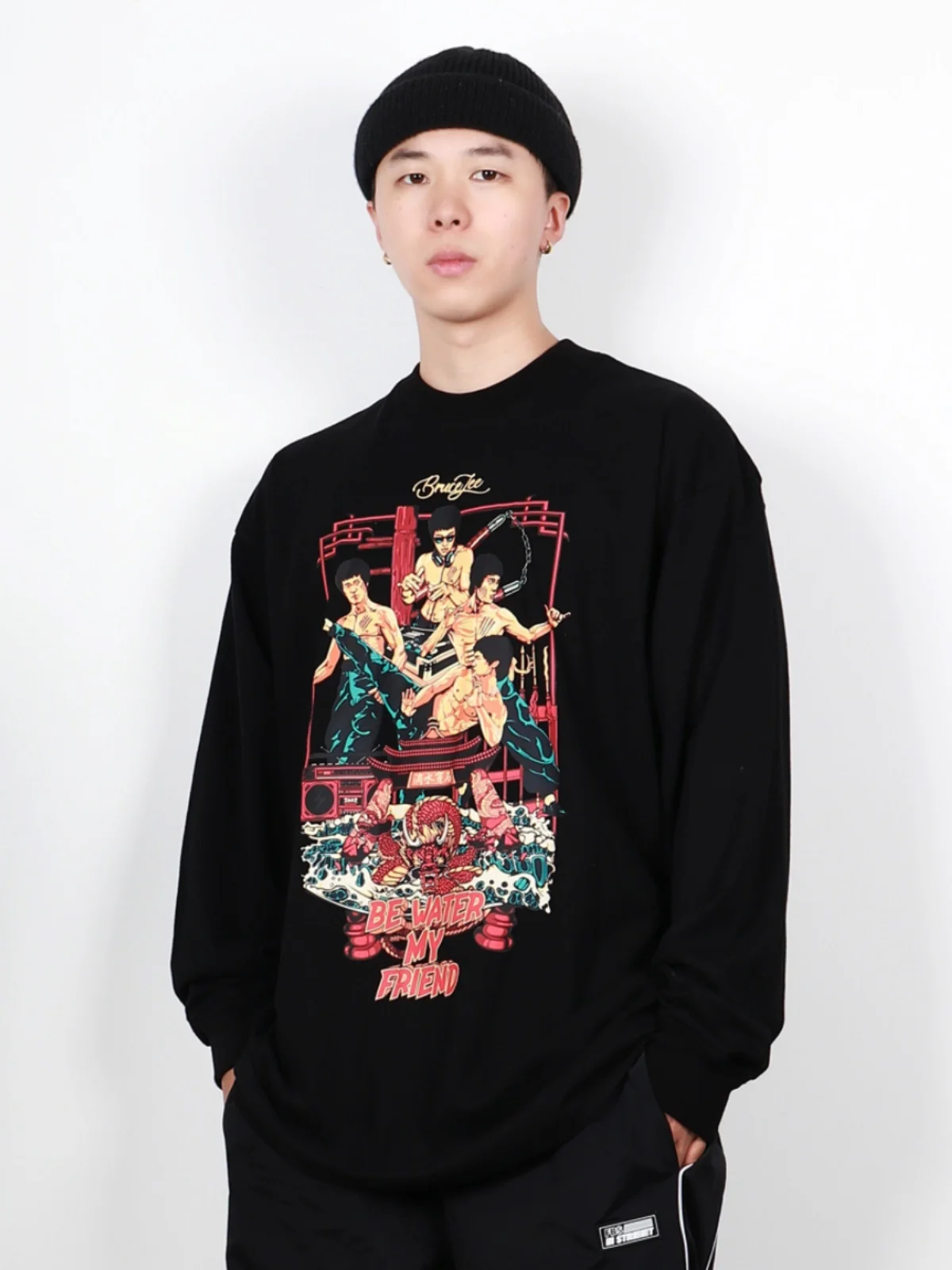 FBS Brand Highlight Series Long Sleeve T-Shirt Heavyweight Loose Small Collar Cotton Wool Fabric Casual Style Autumn Wear