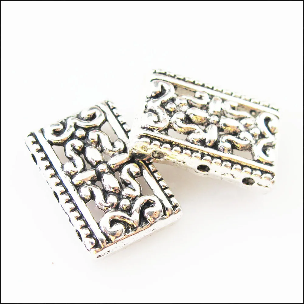 15Pcs Tibetan Silver 2-2 Holes Flower Spacer Bar Beads Charms Connectors 12x17.5mm
