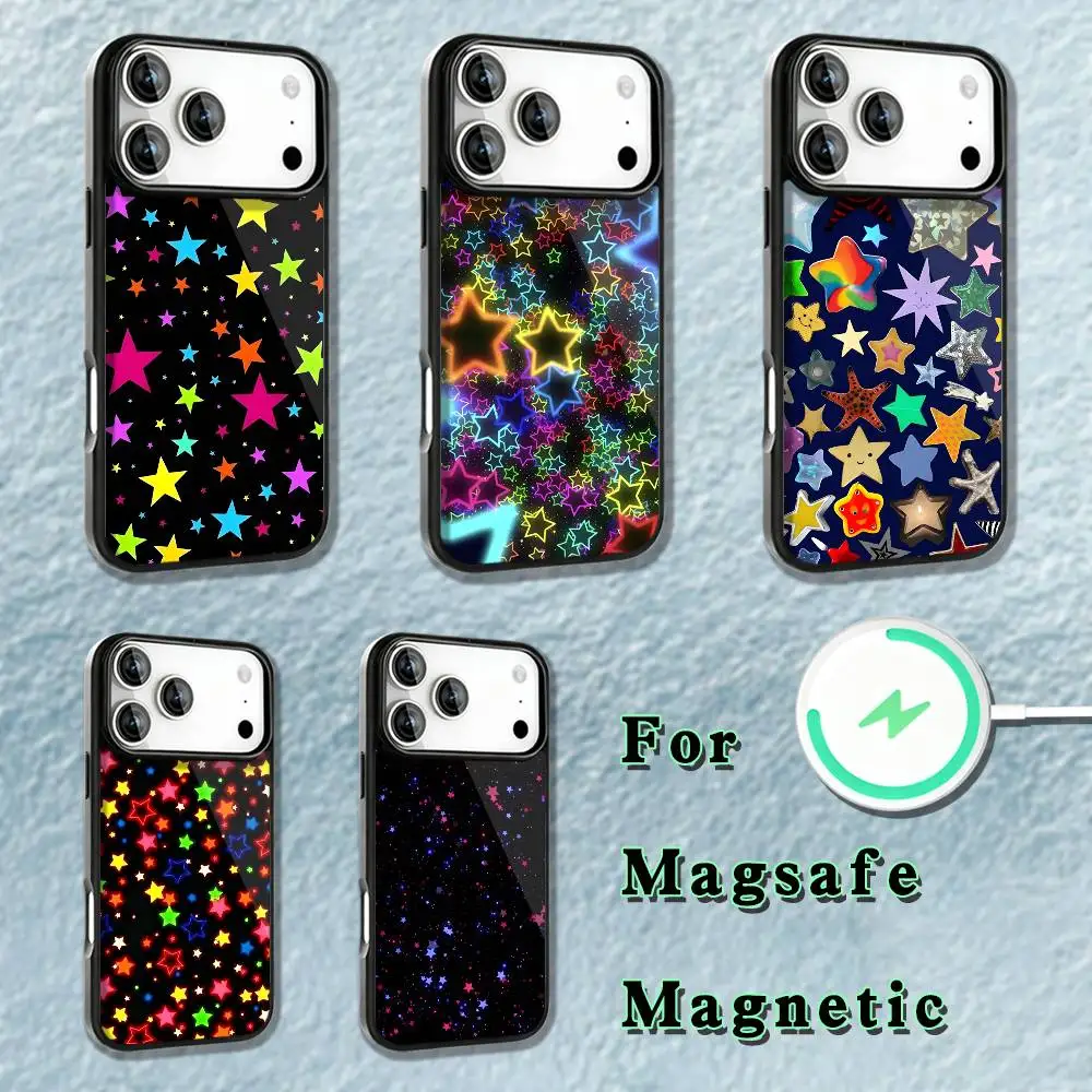 

Colorful Star Phone Case For iPhone 17,16,15,14,13,12,11,Pro,Max,Plus,Mini,SE4,E Magnetic Magsafe Wireless Charging