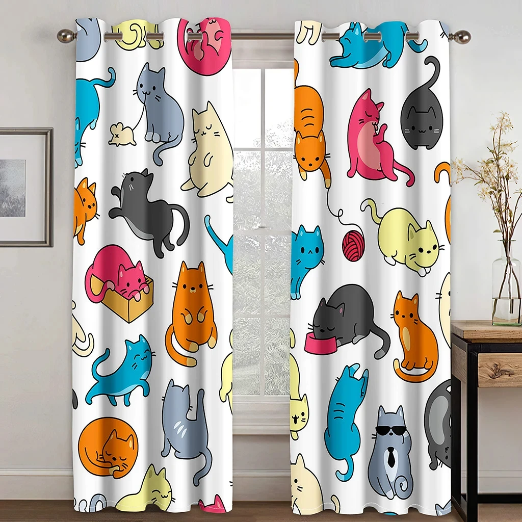 

Funny Cute Cat Paw Print Children's Blackout Window Curtains for Kids Boy Girls Living Room Bedroom Decor High Shading Drape