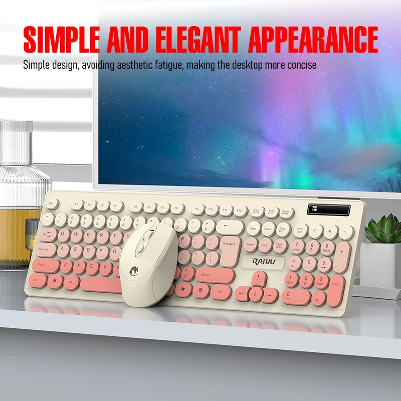 RAIKU R901 Drahtlose Tastatur Maus Set Nette Punk Gradienten Tastenkappen USB Wireless Business Tastatur Maus Set Laptop Tippen Büro