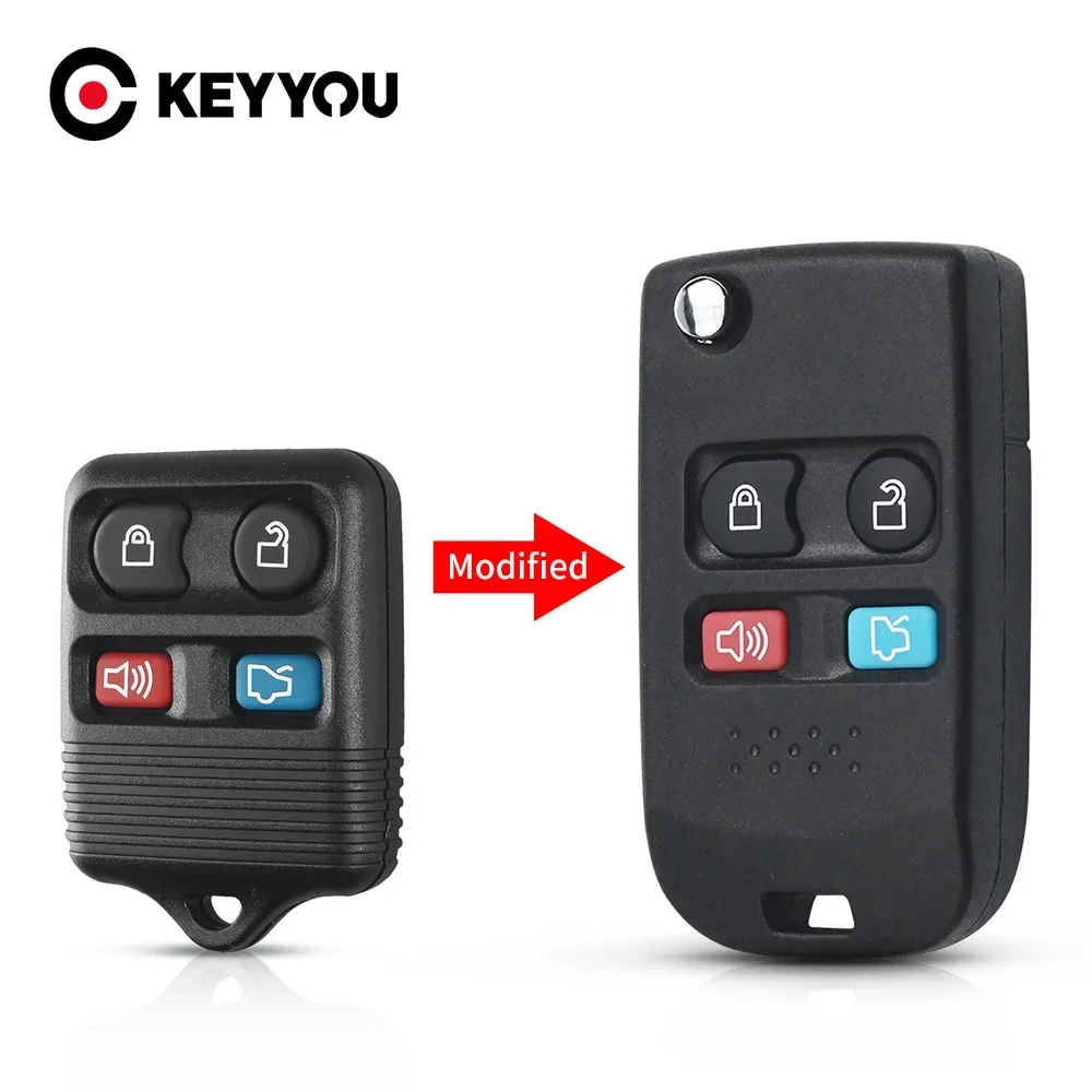 KEYYOU 3/4 Buttons Modified Flip Folding Remote Key Shell For Ford Edge Flex Explprer Expedition Focus Lincoln Mercury Navigator