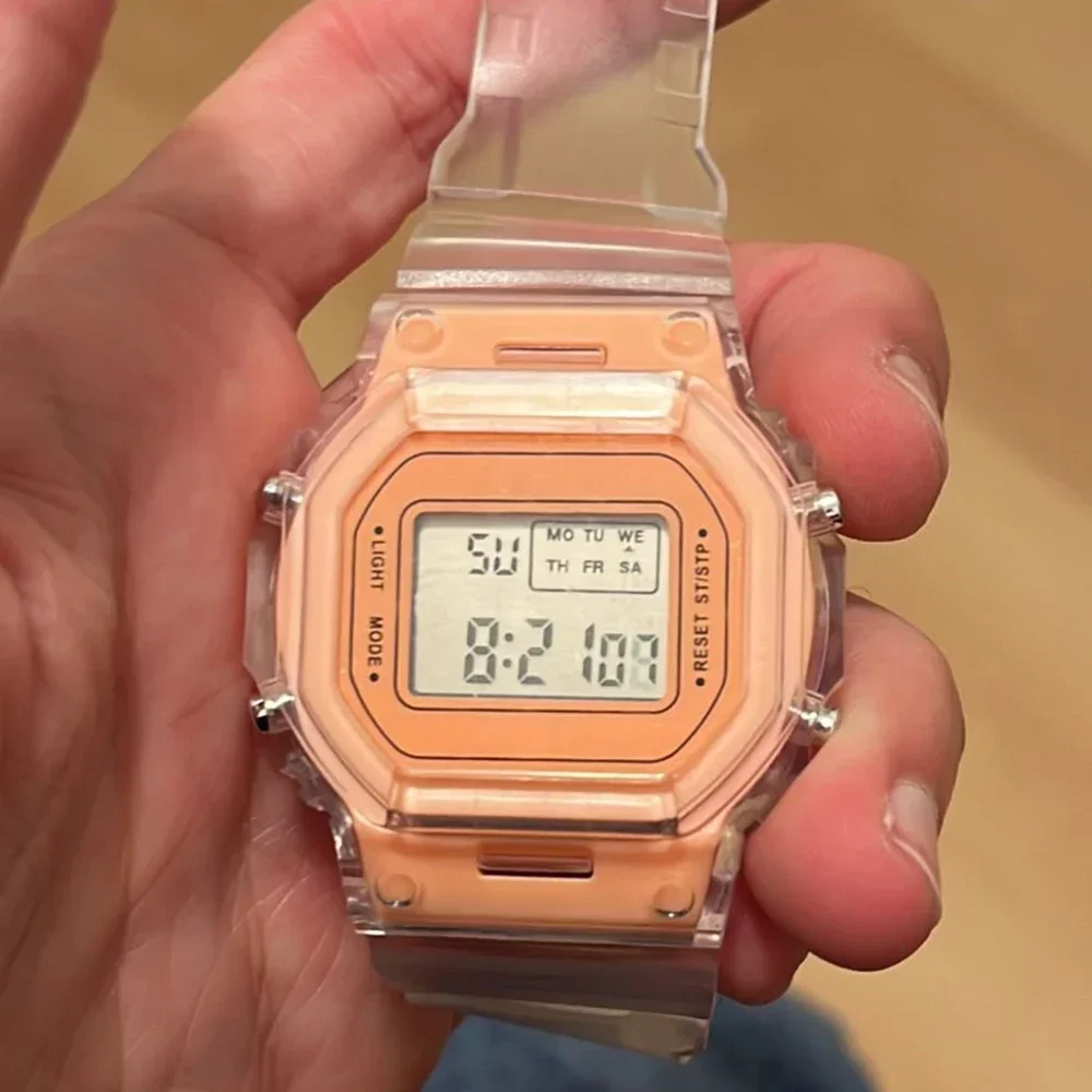 電子時計女性男性用ローズゴールドシリコンストラップ透明ドレス LED デジタル腕時計スポーツ時計レロジオフェミニーノ
