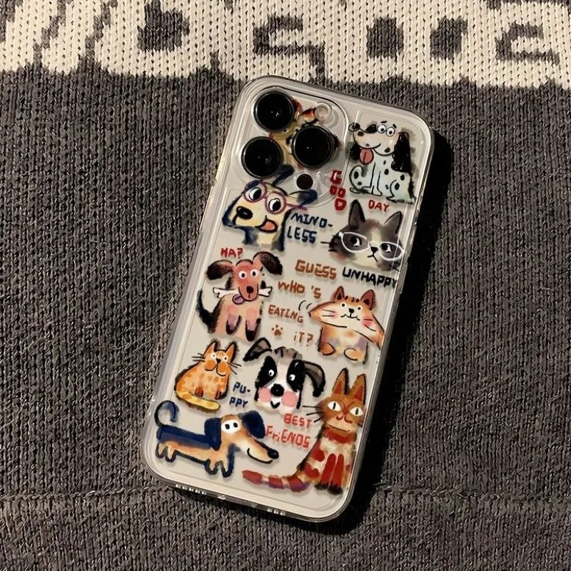 

Cartoon Abstract Puppy Phone Case For iPhone 16 15 14 13 12 11 Pro Max Mini X XS SE 7 8 Plus 16E Shockproof Transparent Cover