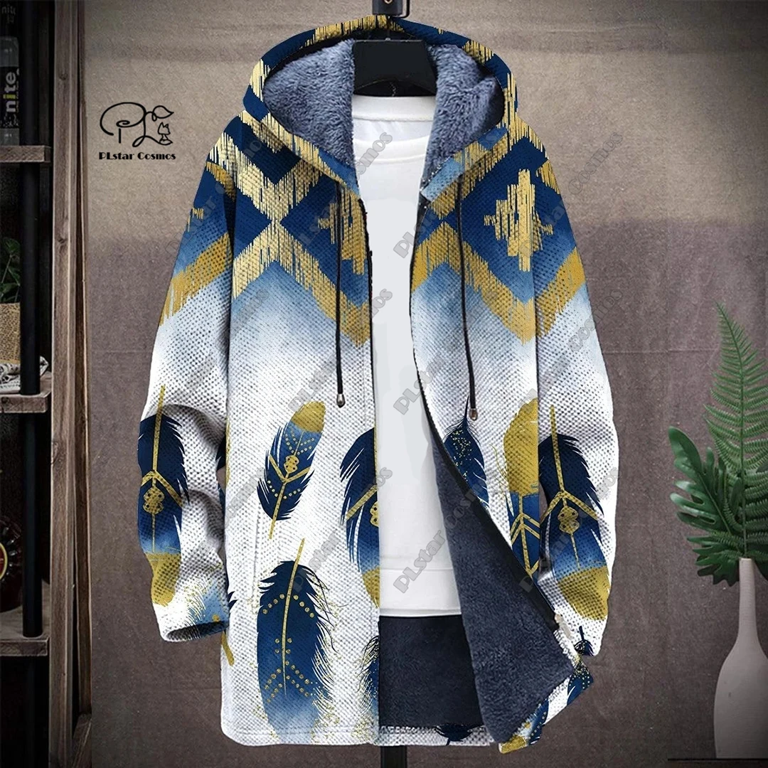 New 3D printing retro abstract art multi-color winter hooded zipper coat men's women's fleece universal casual warm jacket D-10