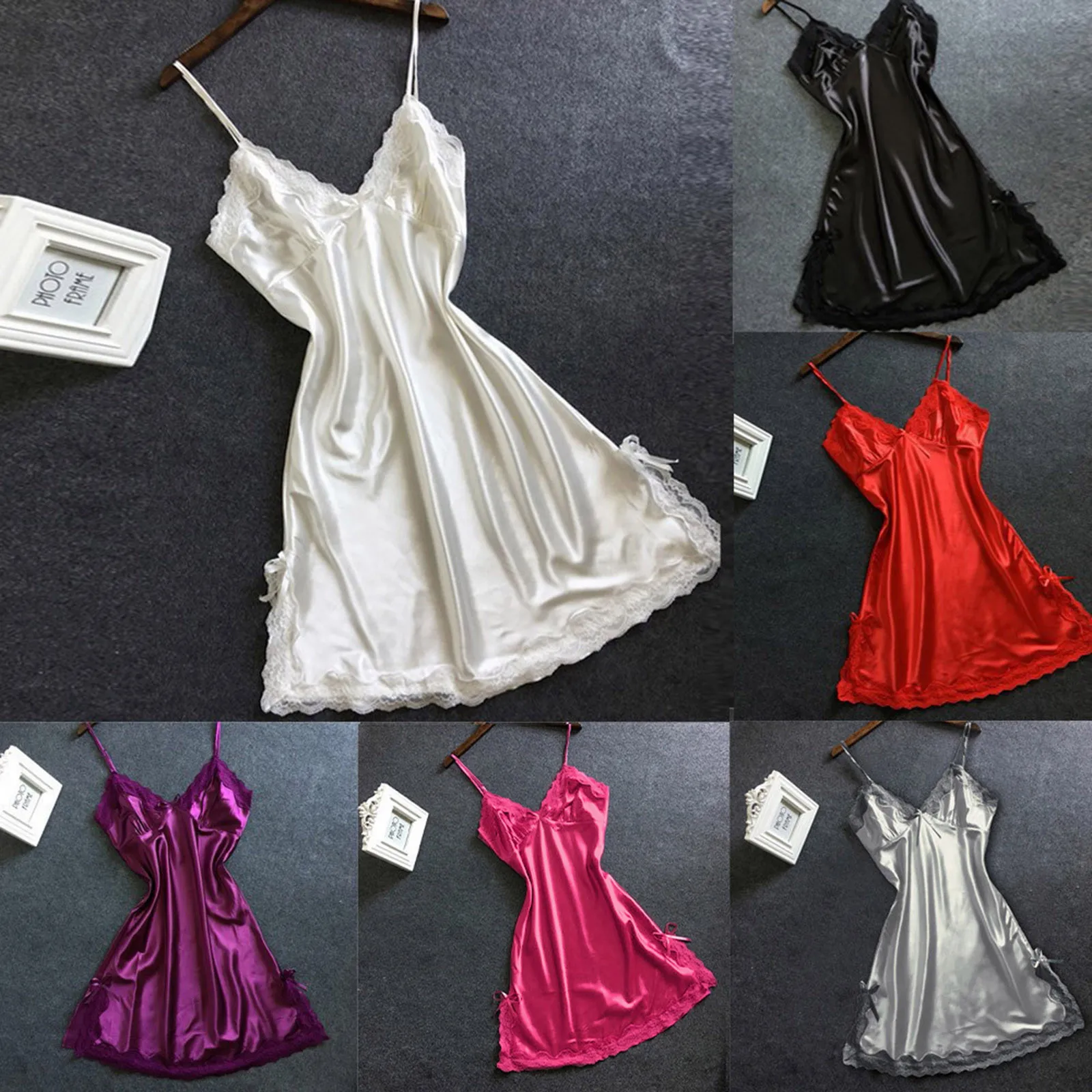 Camisola de retazos de encaje para mujer, lencería, vestido de seda para boda, ropa de dormir, camisón Sexy, 2024