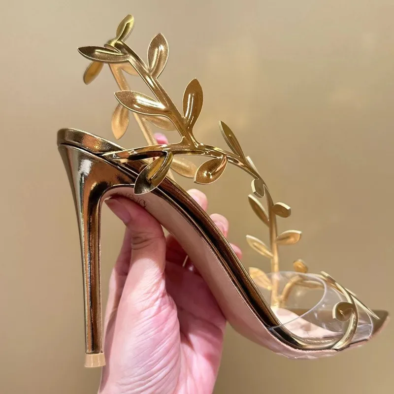 Gold High Heels Women 2025 Summer New Metal Patent Leather Leaf Thin Heel Pointed Open Toe Sandals - AliExpress 322 Gold High Heels Women 2025 Summer New Metal Patent Leather Leaf Thin Heel Pointed Open Toe Sandals - AliExpress 322