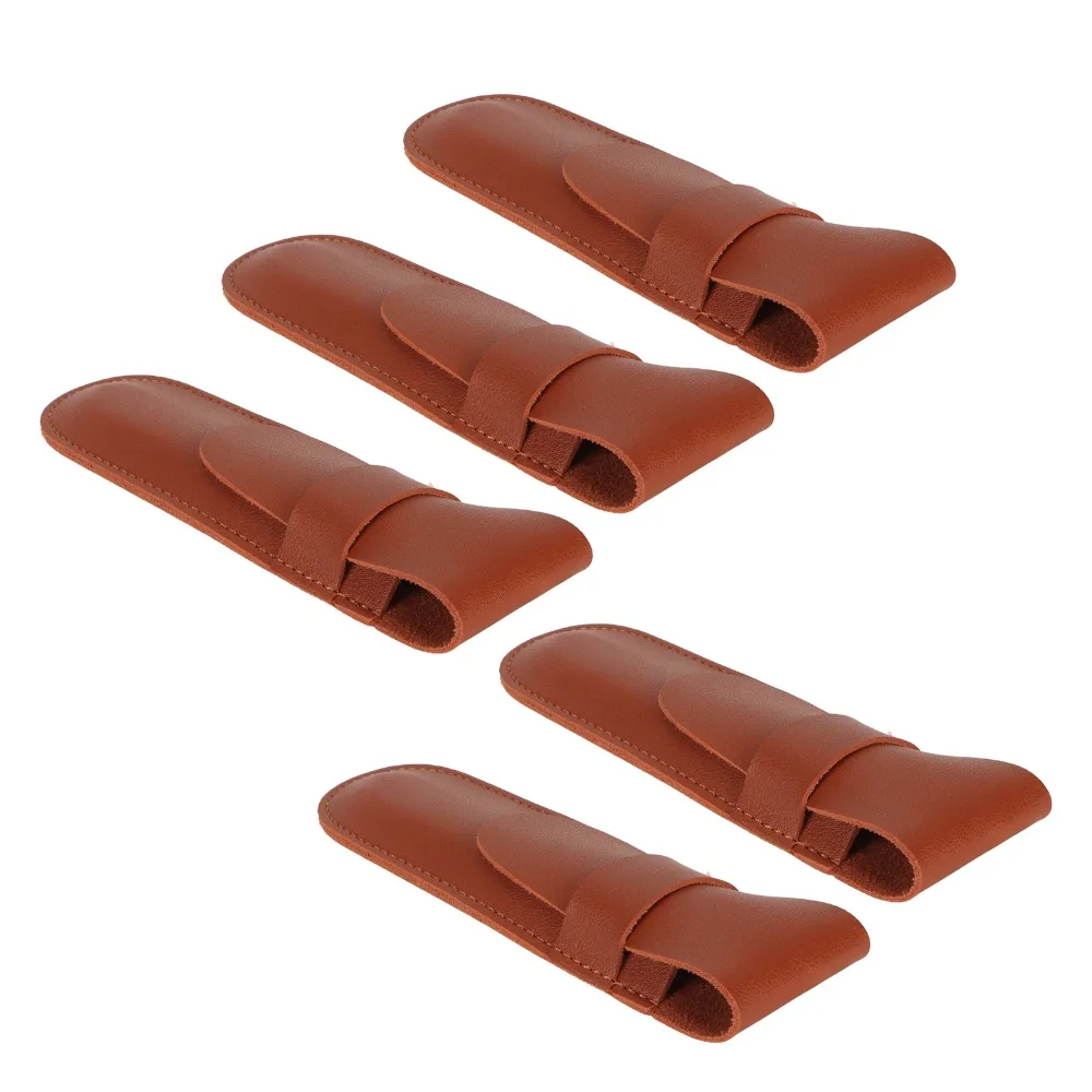 5pcs Salon Use PU Leather Clipper Case Brown Exquisite Trimmer Case Durable Flap Cover Storage Bag Home Use
