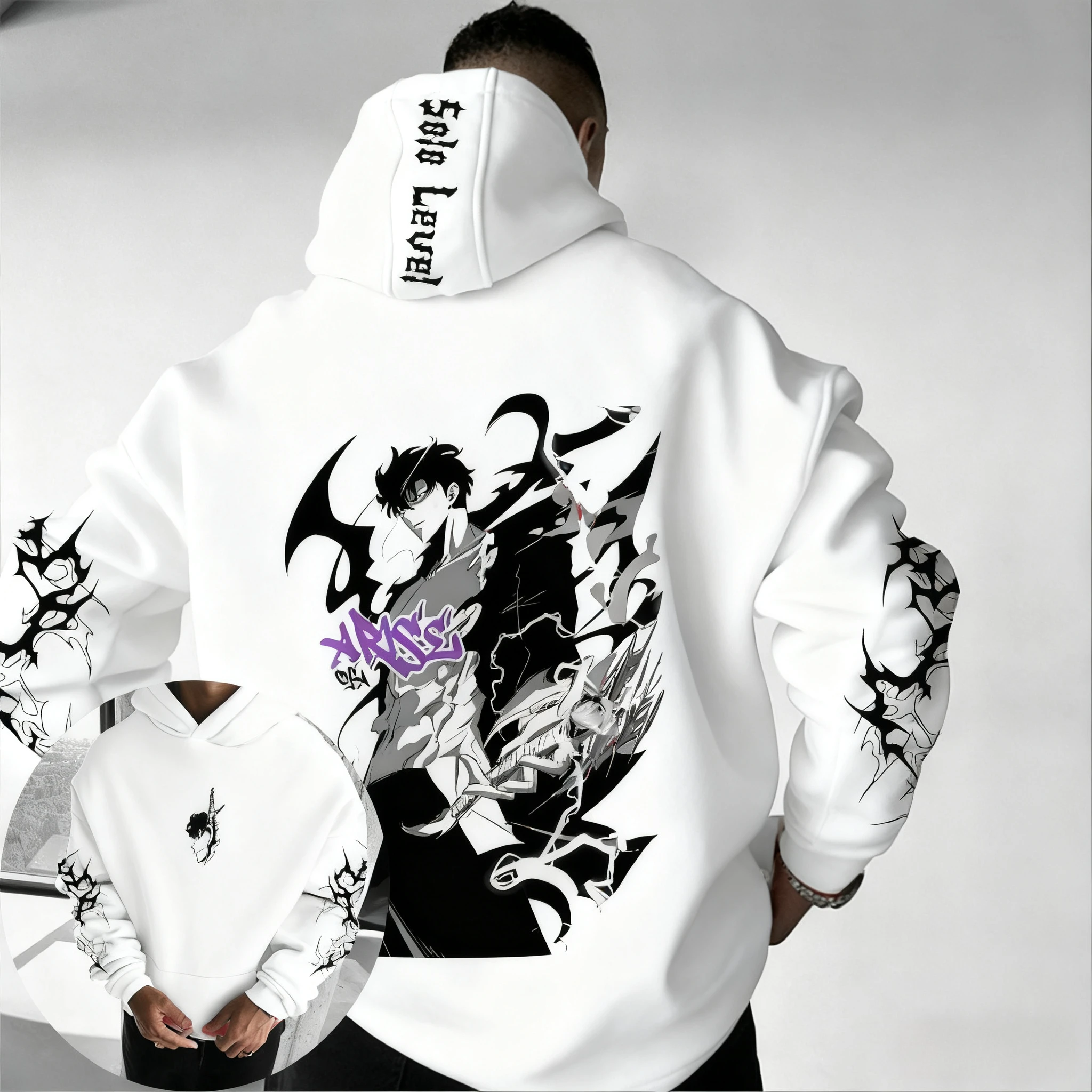 سولو التسوية أنيمي المشاركة ذات العلامات التجارية هوديي 2025 الرجال والنساء الخريف/الشتاء جديد الشارع الهيب هوب Y2K فضفاض عادية الوالدين والطفل