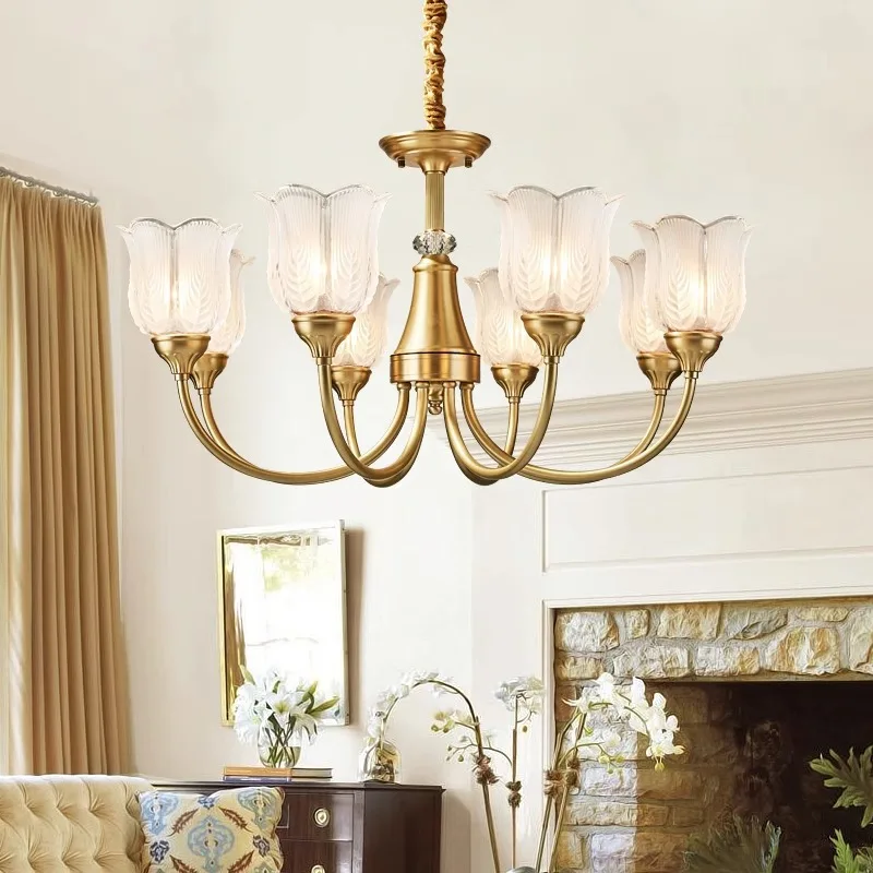 All copper lamp designer villa lamp, living room, dining room, luxurious, fashionable and atmospheric crystal chandelier