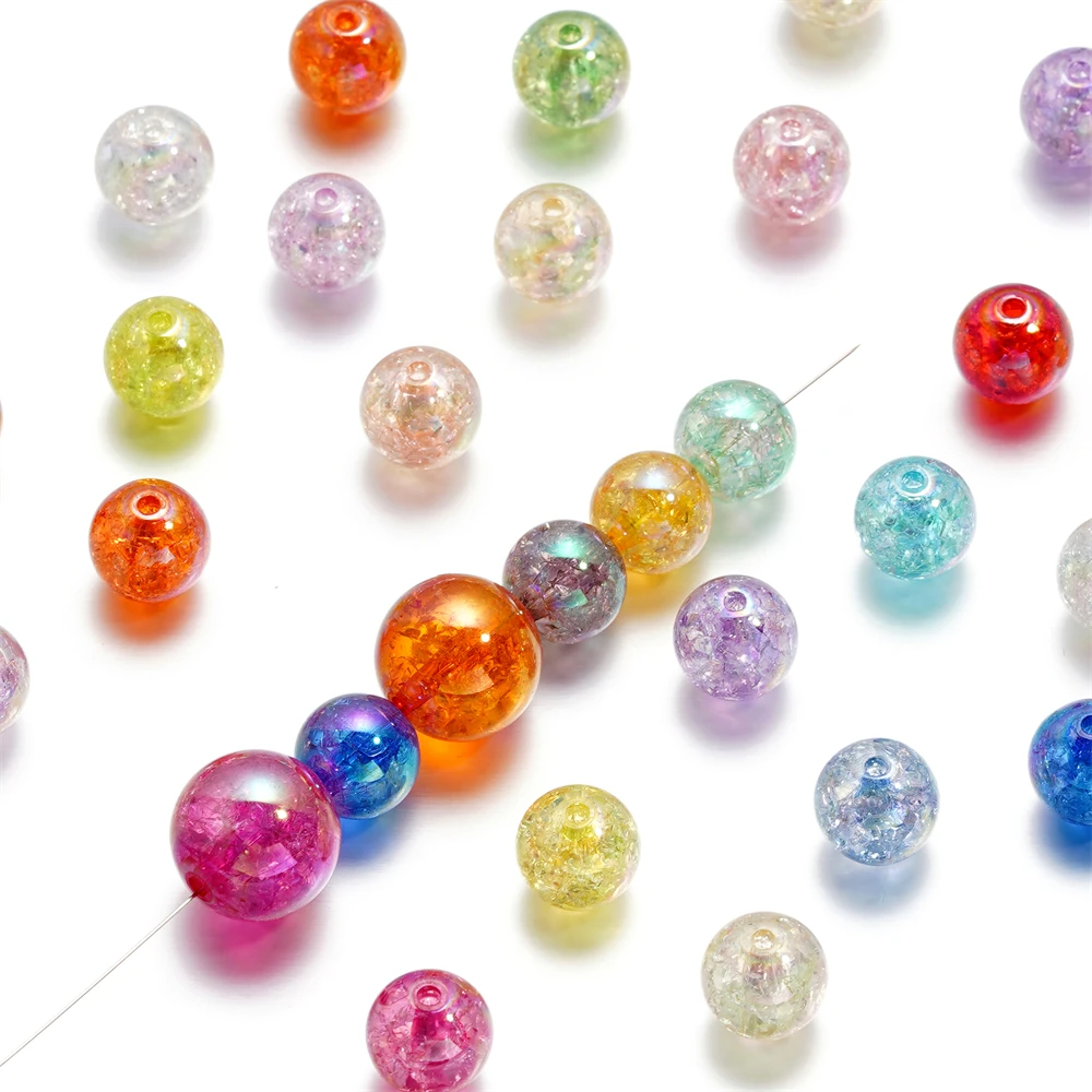 10/20pcs 12/16mm AB Color Crackled Acrylic Beads Round Spacer Loose Bead for DIY Necklace Bracelet Jewelry Making Accessories