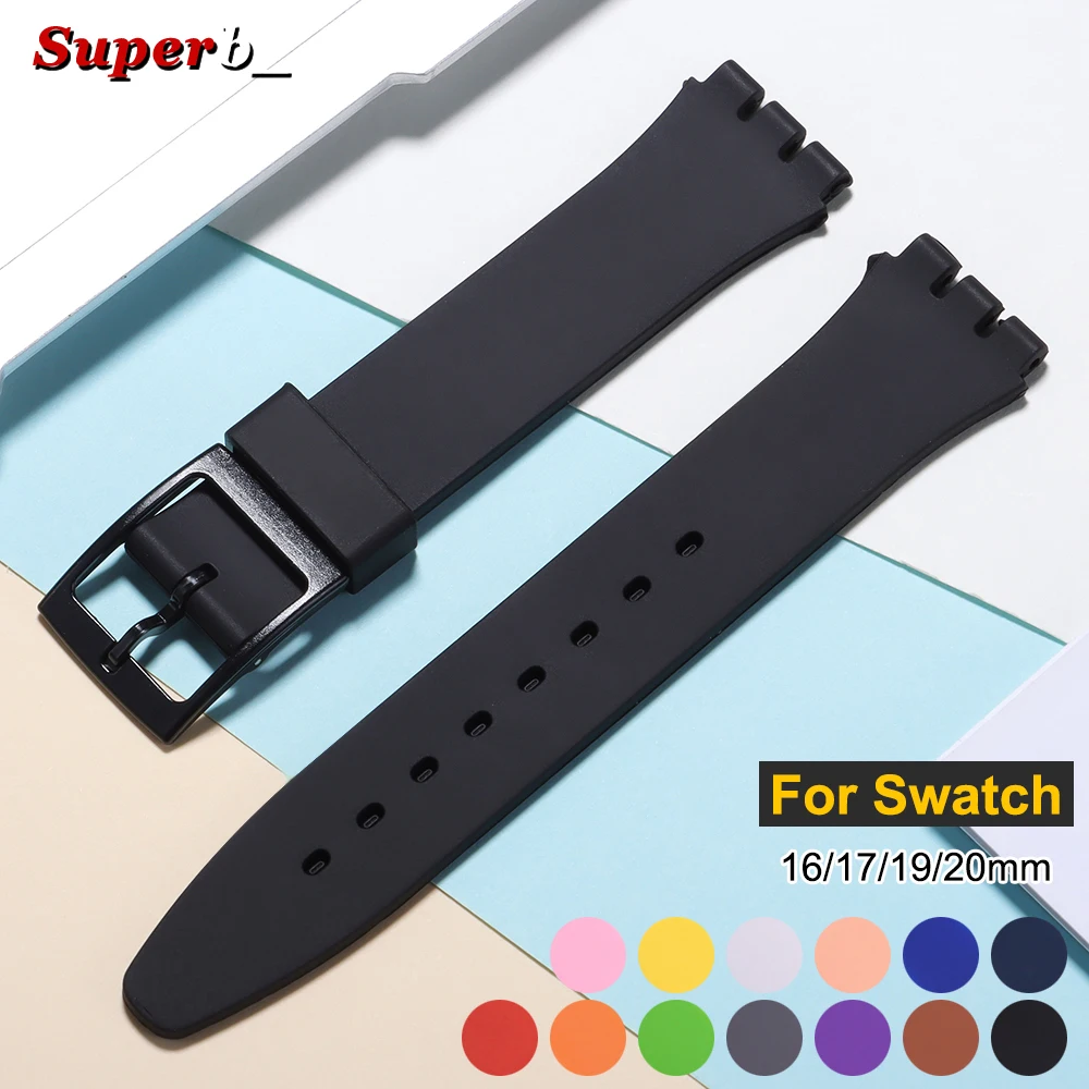 Gummi-Silikonarmband für Swatch, buntes Sportarmband, Ersatz-Armband, 16 mm, 17 mm, 19 mm, 20 mm, Herren- und Damenuhr-Zubehör
