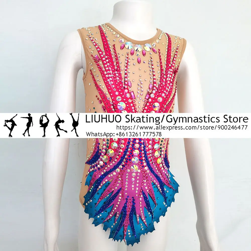 Rhythmic Gymnastics Leotards Shiny Colored Diamond Crew Neck Sleeveless Girls Competition Training