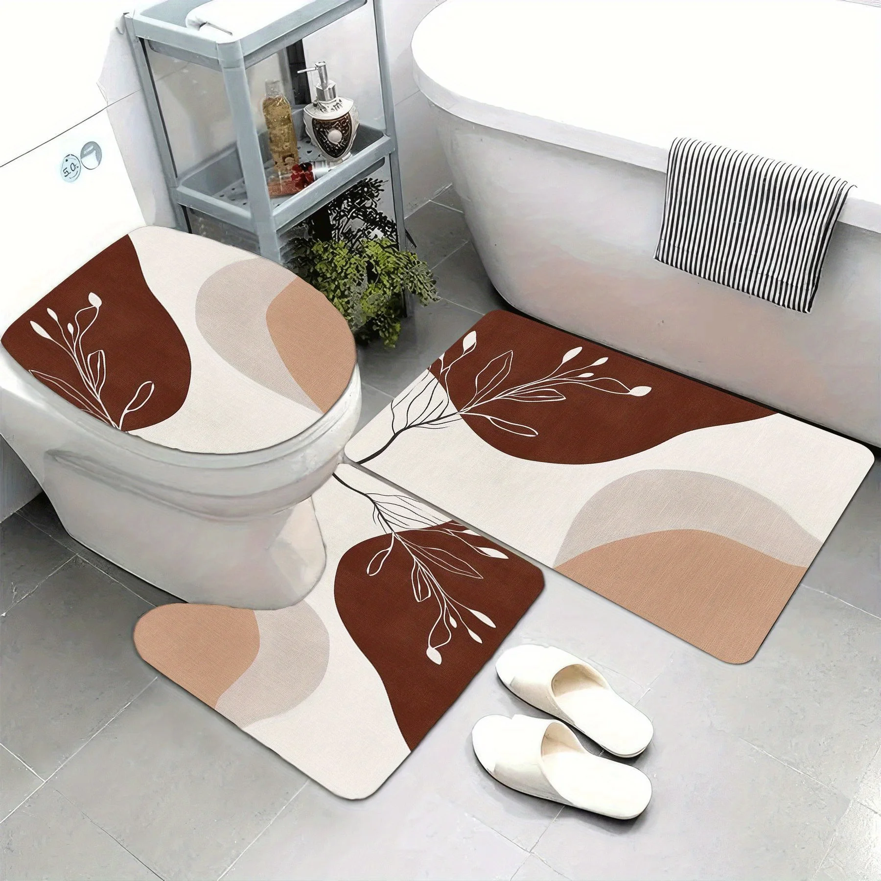 

Набор для ванной комнаты светло-фиолетового цвета с цветочным принтом, 3 шт., включая U-образный коврик, нескользящий коврик и чехол на сиденье унитаза, подходит для ванной комнаты.