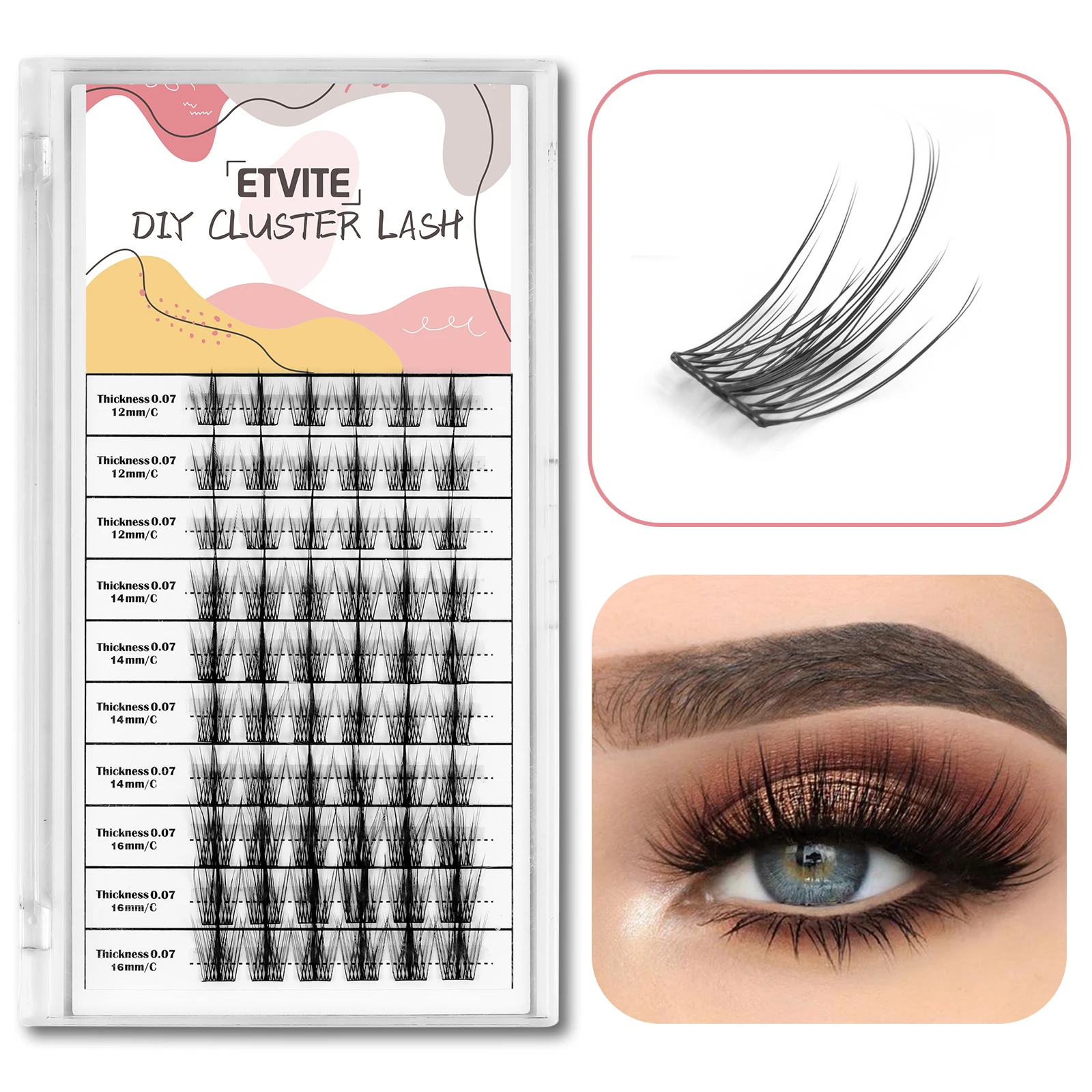 Cluster Individual Lashes Extensão, Cílios Postiços, Cílios Inferiores Naturais, Mix Comprimento, DIY, 60Pcs