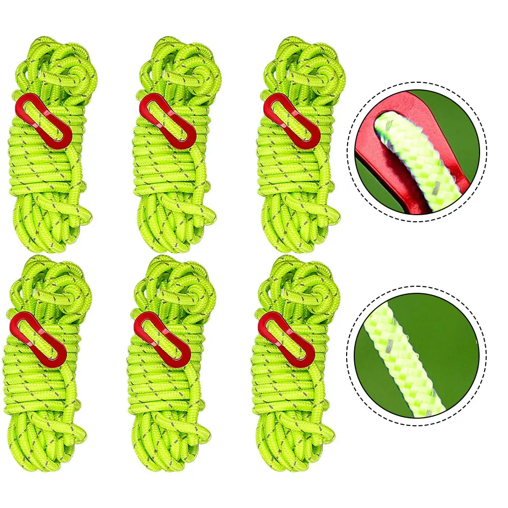 6pcs Tent Wind Rope Cord Tensioner Outdoor Camping Hiking Equipment Ultra Light 6mm Cable Tent Cable Reflective Lanyard Rope