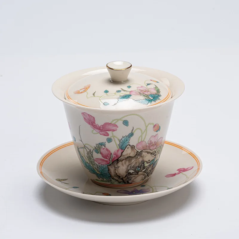 

Three-Talent Poppy Antique Style Main Brewing Kung Fu Tea Set Ash Covered Bowl