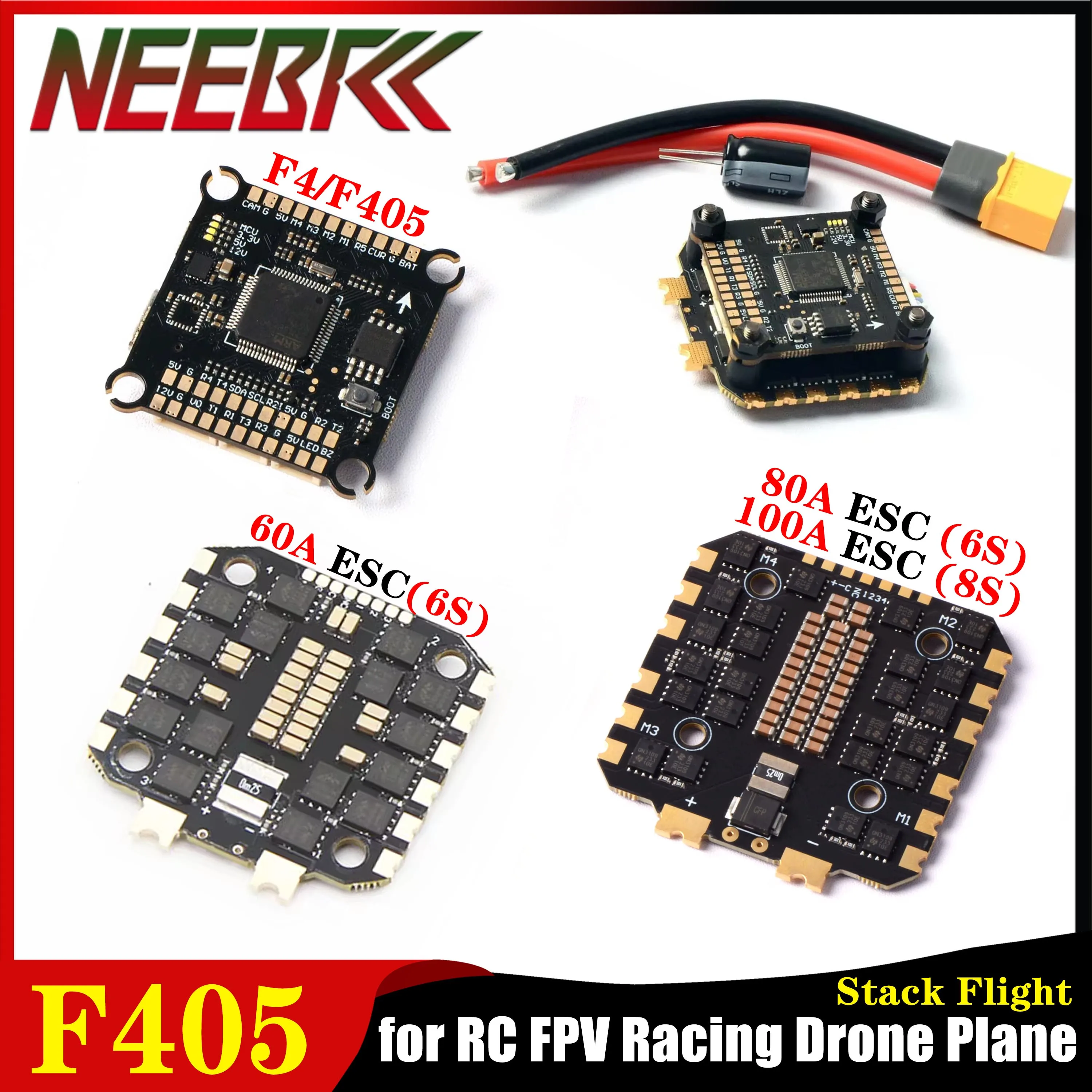 

NEEBRC F4 F405 FC Штаб-контроллер полета 3-6S 8S 60A 80A 100A Бесщеточный 4 в 1 ESC для RC FPV Racing Drone Quadcopter DIY Самолет