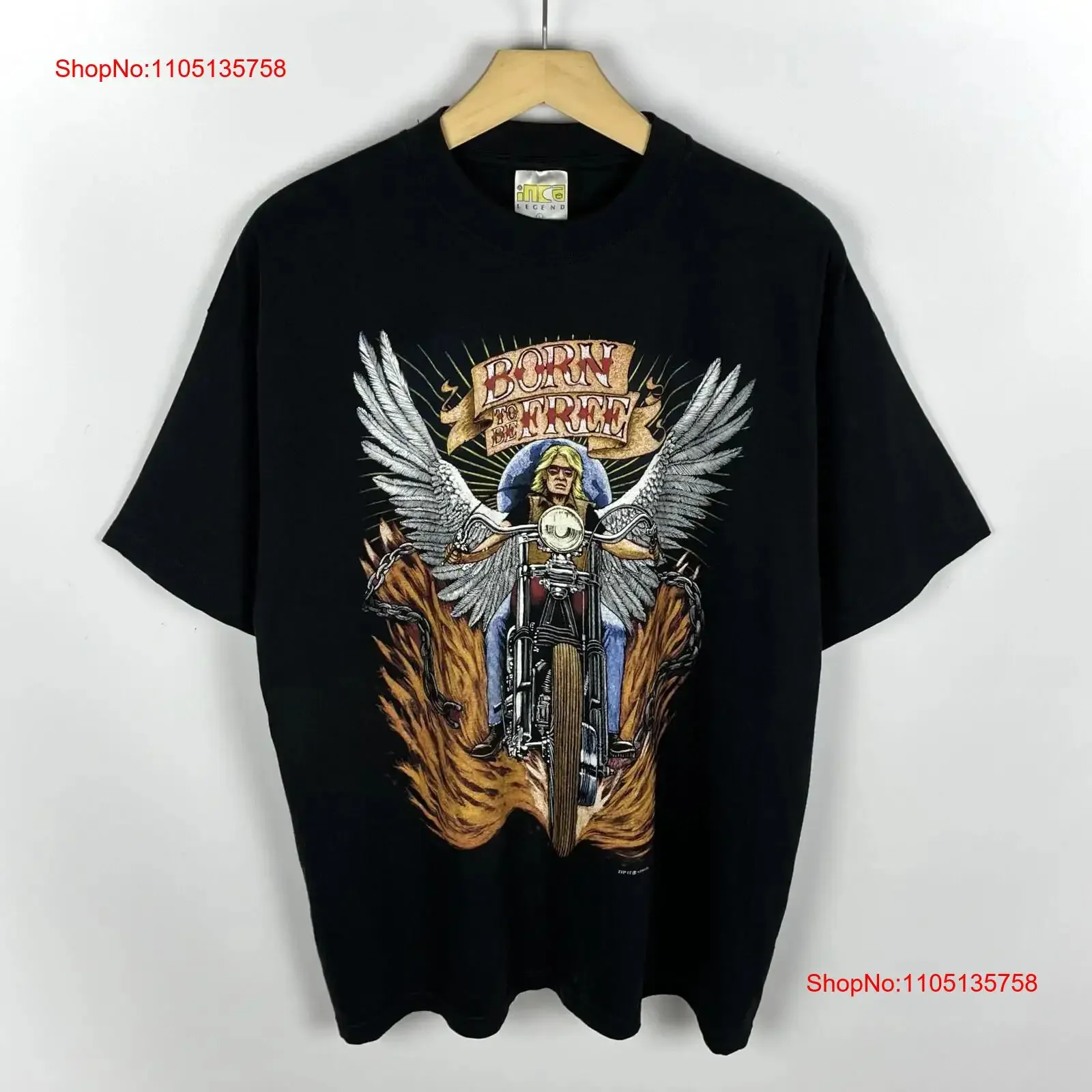 

Vintage Zip It Biker Born To Be Free T Shirt Black Size L 90 s vintage Washed Soft designer clothes Stretched fashion homme
