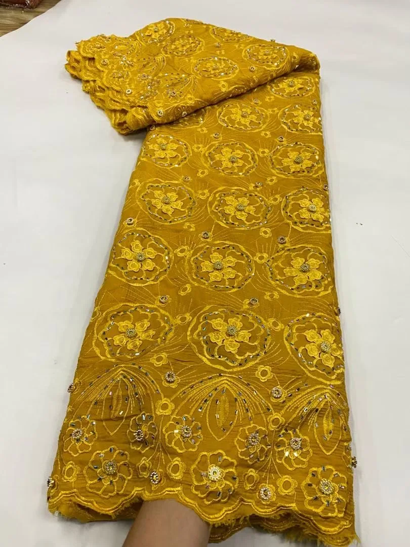 

2025 High Quality African Nigerian Tulle Lace Fabric for Sewing Wedding Party & Gown Dresses Embroidered Cotton Damask (5Yards)