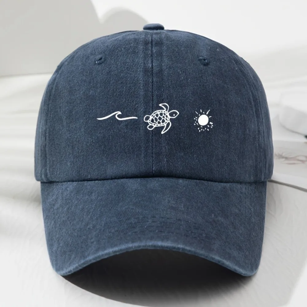 Fashion Wave Turtle Baseball Caps Sun Protection Breathable Distressed Faded Cap Casual Adjustable Sunscreen Hats Outdoor Sports