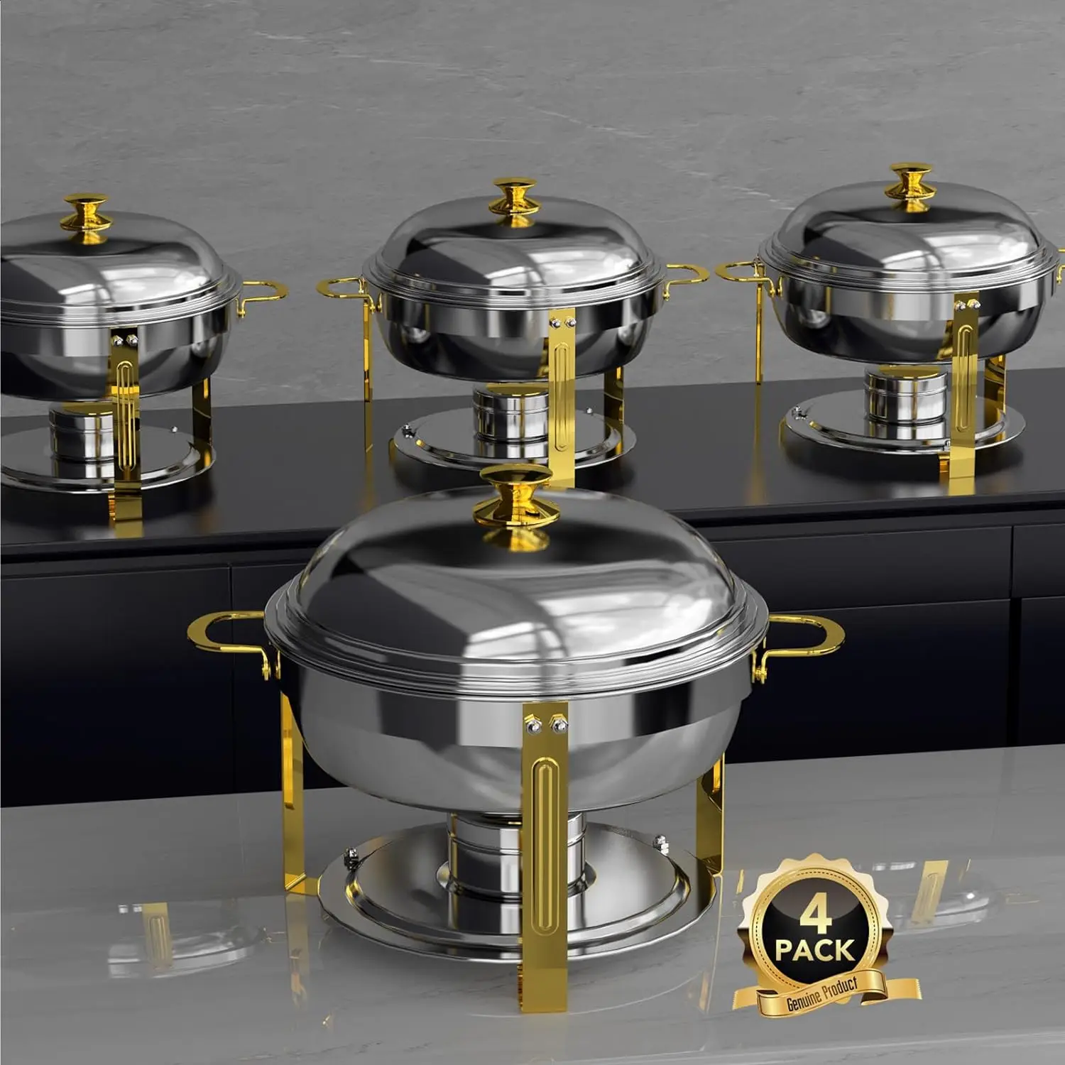 

5 Qt Chafing Dish Buffet Set with Stainless Steel Lid, Round Chafers and Buffet Warmers Sets with Food and Water Trays for Cater