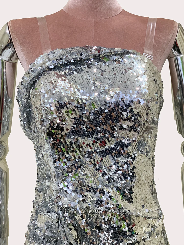Lautaro Autumn Long Elegant Shiny Sleeveless Evening Party Wedding Maxi Dresses for Women Sequins Luxury Designer Clothes 2024