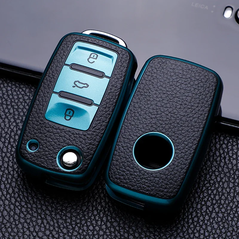 Leather Car Key Case Keys Full Cover Protection Shell Bag for VW Volkswagen Polo Tiguan Passat Golf Jetta Lavida Skoda Octavia