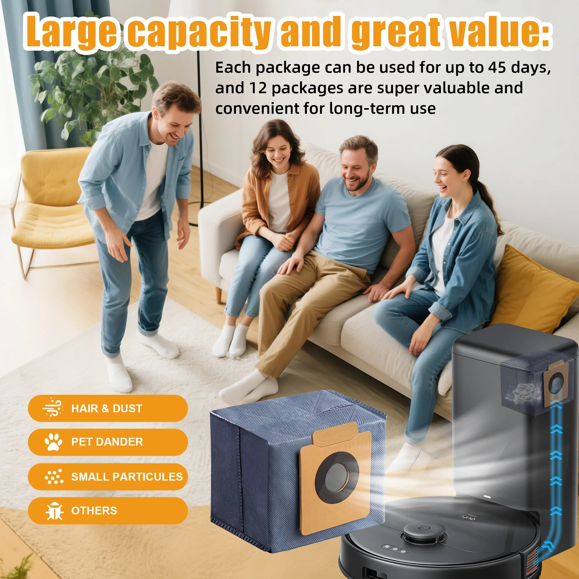 12 Pack Dust Bags for Eufy X10 Pro Omni Robot Vacuum and X8 Pro with Self-Empty Station, with 1 Orange Brush image 4