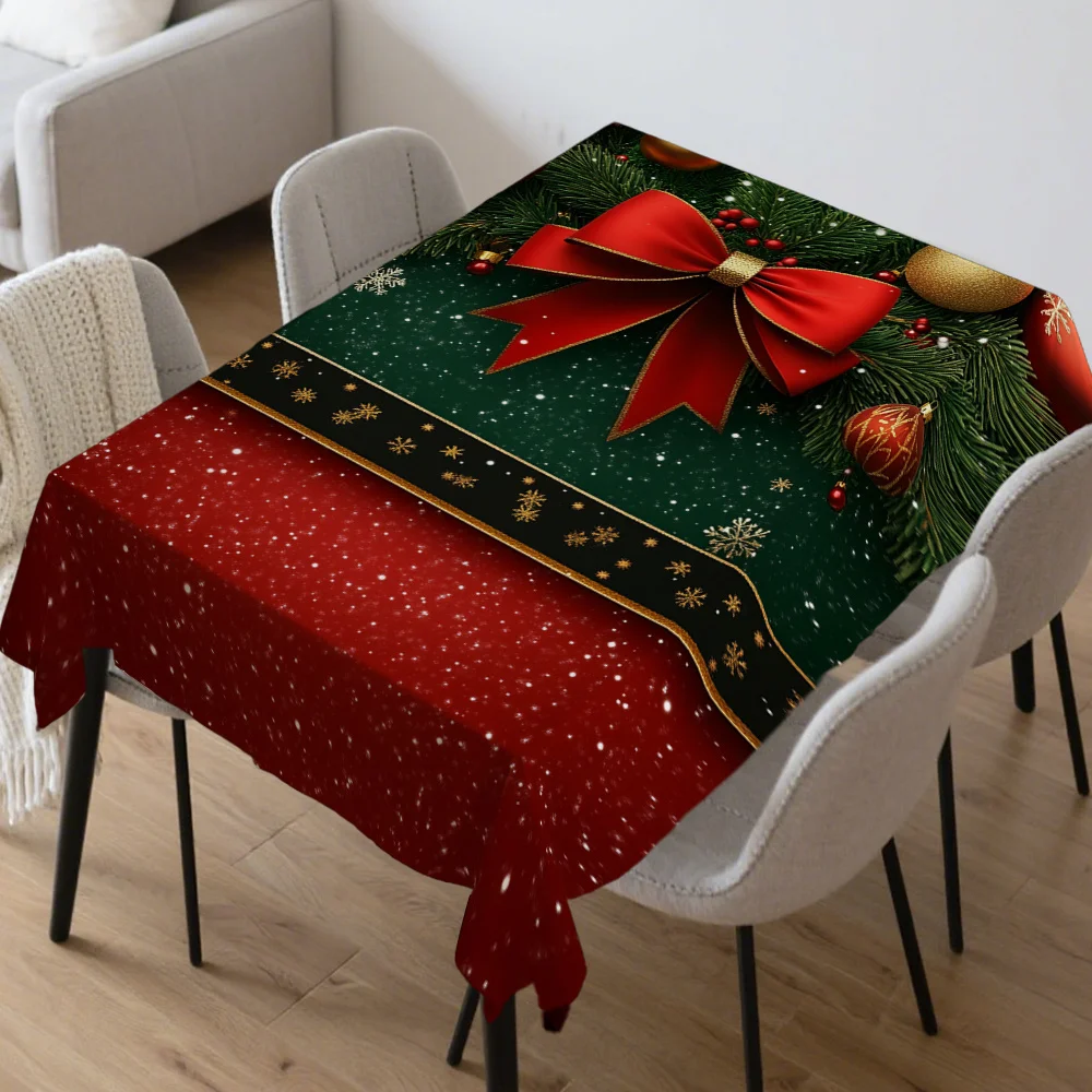 Festive Red Green Christmas Rectangle Tablecloth Christmas Decoration Reusable Table Cloth for Holiday Party Table Decor