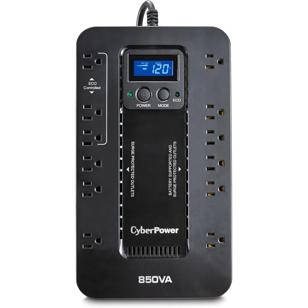 Ecologic Battery Backup & Surge Protector UPS System 850VA/510W 12 Outlets ECO Mode Compact Uninterruptible Power Supply