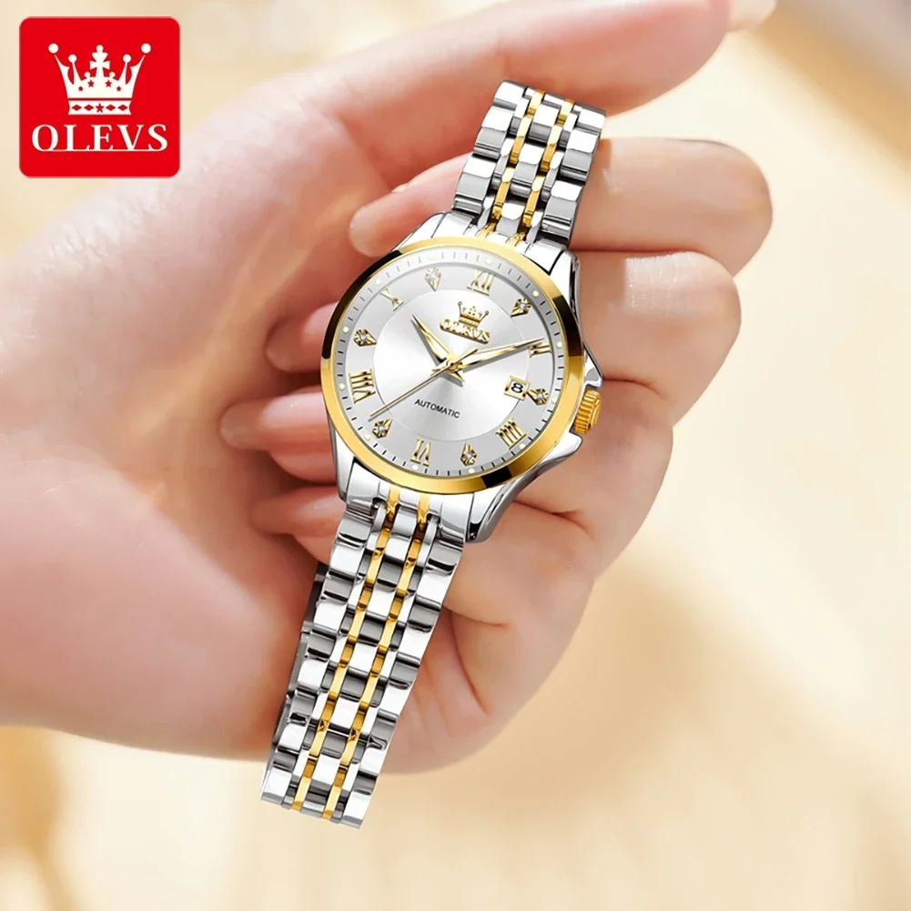 OLEVS Classic Automatic Watch Women Top Brand Luxury Stainless Steel Mechanical Watches Elegant Waterproof Watch Reloj De Mujer