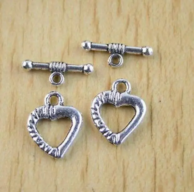 

30sets heart:15x11mm,bar:16mm Tibetan silver color heart shaped toggle clasp h1219