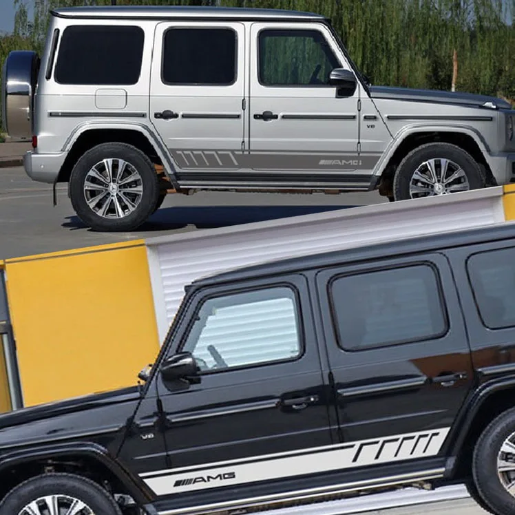 2PCS Off-Road Sport Side Skirt Stripes Decals for Mercedes-Benz G-Class W463 G500 G63 AMG Car Body Vinyl Sticker Accessories